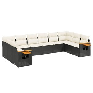 vidaXL Salon de jardin 10 Pièces avec coussins noir résine tressée