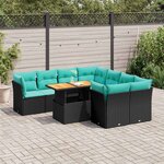 vidaXL Salon de jardin 9 Pièces avec coussins noir résine tressée