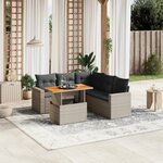 vidaXL Salon de jardin 6 Pièces avec coussins gris résine tressée