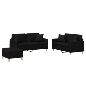 vidaXL Ensemble de canapés 3 Pièces avec coussins noir tissu