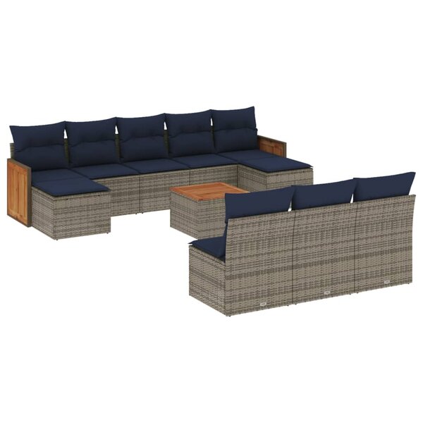 vidaXL Salon de jardin 11 Pièces avec coussins gris résine tressée