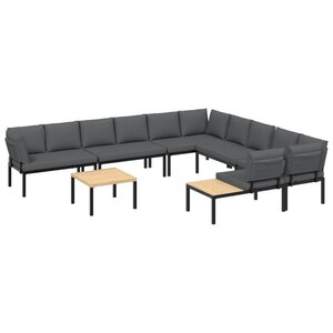 vidaXL Salon de jardin 7 Pièces avec coussins noir aluminium