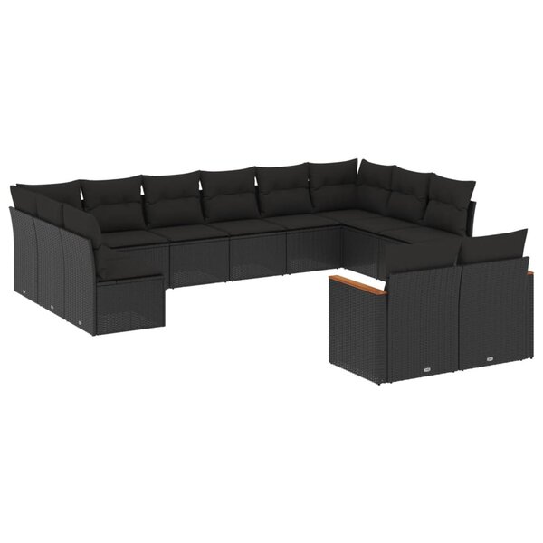 vidaXL Salon de jardin 12 Pièces avec coussins noir résine tressée