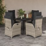 vidaXL Ensemble à manger de jardin et coussins 5 Pièces gris clair rotin