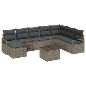 vidaXL Ensemble de canapé de jardin 9 Pièces Gris Poly rotin