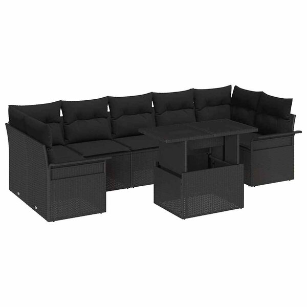 vidaXL Ensemble de canapé de jardin avec coussin 8 Pièces Noir Poly rotin