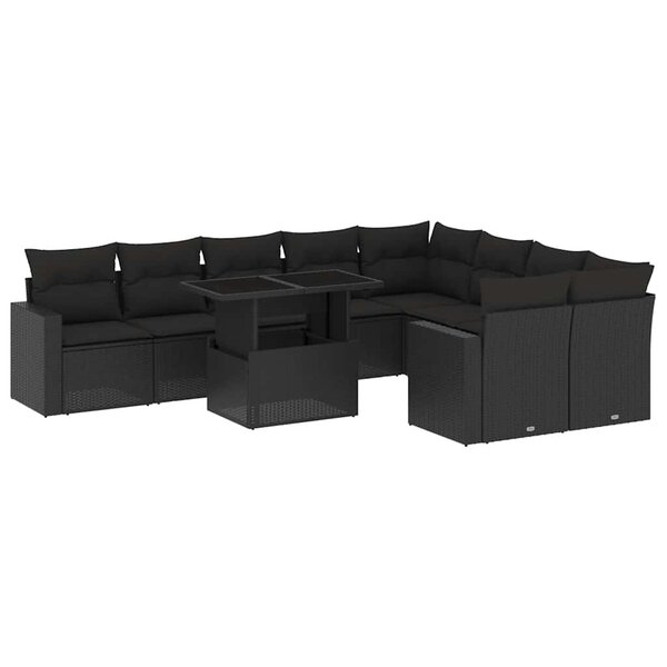 vidaXL Salon de jardin 10 Pièces avec coussins noir résine tressée
