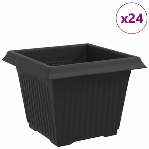 vidaXL Pot de Fleurs Carré 24 pc Noir 23 x 23 x 17 5 cm Plastique