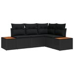 vidaXL Ensemble de Canapés de Jardin avec Coussins Noirs Rotin Poly Acacia