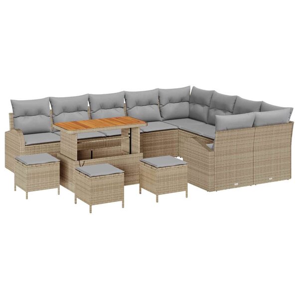 vidaXL Ensemble de canapé de jardin 13 Pièces Beige Poly rotin
