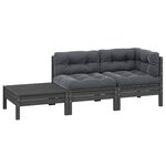 vidaXL Salon de jardin 3 Pièces avec coussins Gris Bois de pin massif