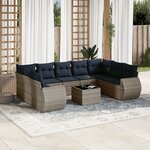 vidaXL Salon de jardin 10 Pièces avec coussins gris résine tressée