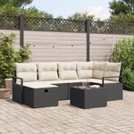 vidaXL Ensemble de Canapés de Jardin 7 Pièces avec Coussins Noir Poly Rotin