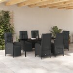 vidaXL Set de salle à manger de jardin 7 pièces avec coussins Noir en polyrotin