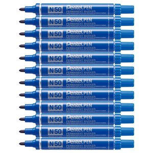 Marqueur Permanent N50 Corps Aluminium Pointe ogive 2 mm Bleu x 12 PENTEL