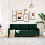 vidaXL Canapé à 3 places Vert foncé 180 cm Velours