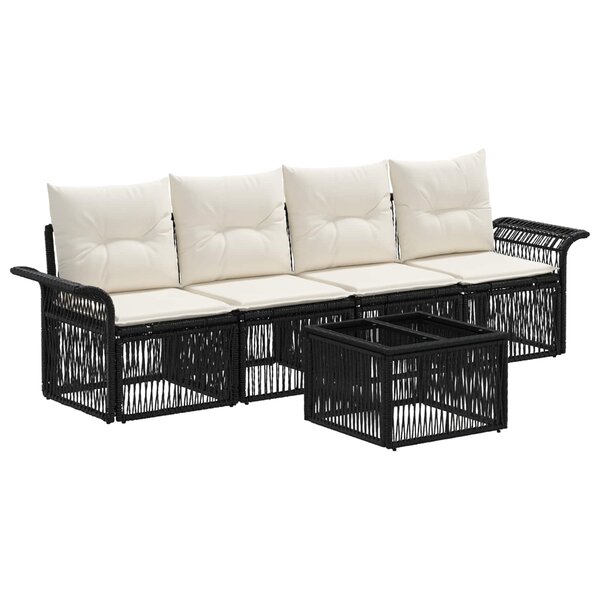 vidaXL Ensemble de canapé de jardin 5 Pièces Noir polyrotin