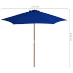 vidaXL Parasol de jardin avec mât en bois bleu 270 cm
