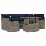 vidaXL Ensemble de canapé de jardin 7 Pièces Gris et marine polyrotin