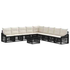 vidaXL Ensemble de canapé de jardin 10 Pièces Noir polyrotin