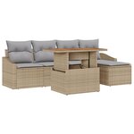 vidaXL Ensemble repas jardin 6 pièces avec coussins Beige Poly Rattan Acacia
