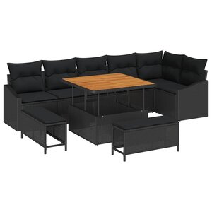 vidaXL Ensemble de canapé de jardin avec coussin 9 Pièces Noir Poly rotin