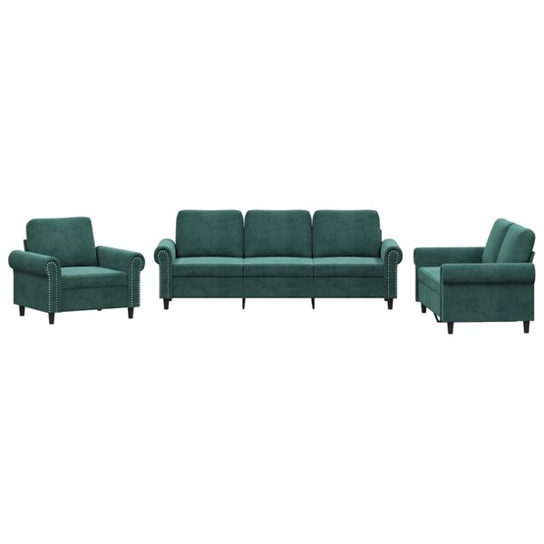 vidaXL Ensemble de canapés 3 Pièces avec coussins Vert foncé Velours