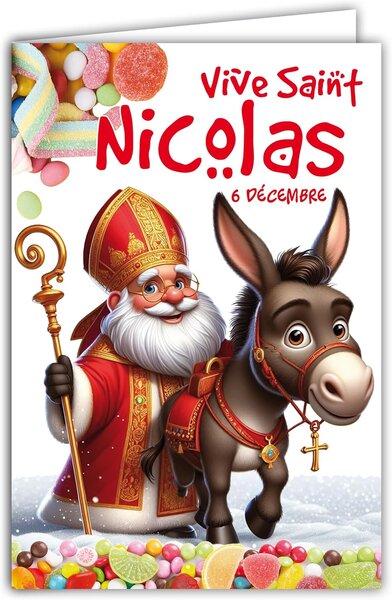 Carte Vive Saint Nicolas Bonne fête avec Enveloppe