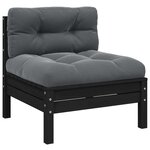 vidaXL Salon de jardin 3 Pièces avec coussins Noir Bois de pin solide