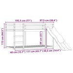 vidaXL Lit superposé sans matelas avec toboggan et rideaux 90x190 cm