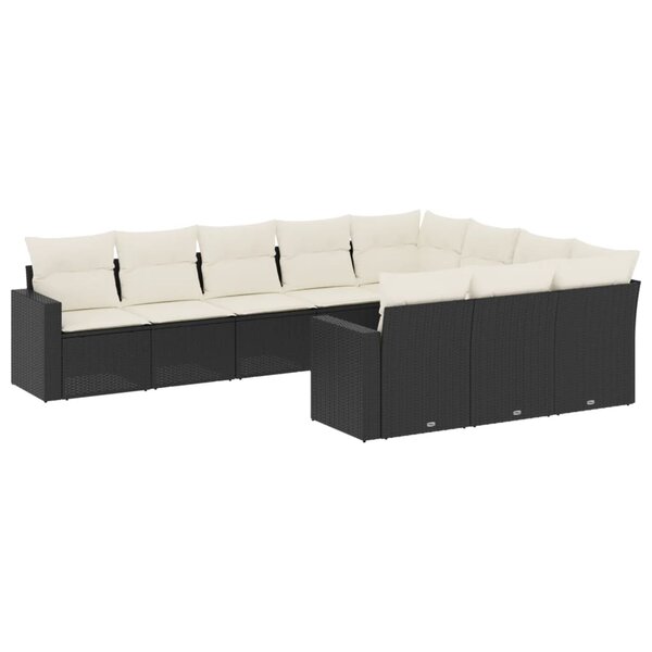 vidaXL Salon de jardin 10 Pièces avec coussins noir résine tressée
