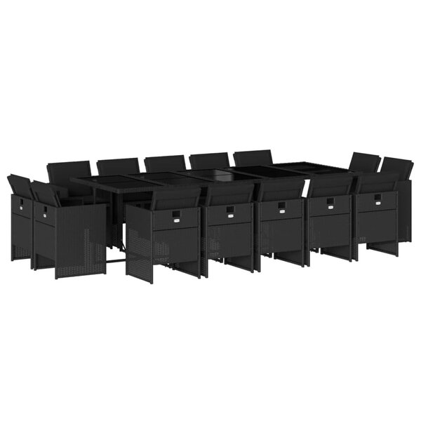 vidaXL Ensemble à manger de jardin 15 Pièces coussins noir résine tressée