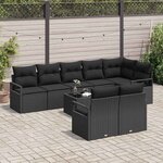 vidaXL Ensemble de canapé de jardin avec coussin 9 Pièces Noir polyrotin