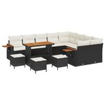 Ensemble de canapé de jardin 13 pièces avec coussins Noir Poly Rotin Acacia