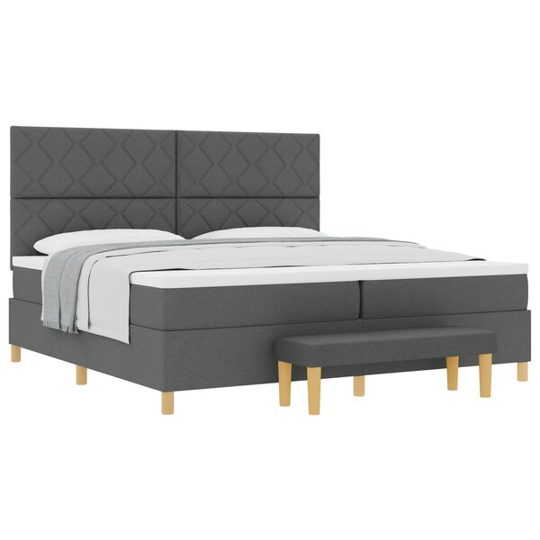 vidaXL Lit avec Sommier et Banc Gris Foncé 200x200 cm Tissu
