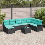 vidaXL Ensemble de canapé de jardin 9 Pièces Noir et turquoise polyrotin