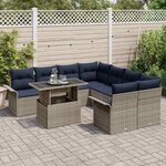 vidaXL Ensemble de canapé de jardin avec coussin 9 Pièces Gris Poly rotin