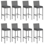 vidaXL Ensemble de bar de jardin 9 Pièces avec coussins gris poly rotin