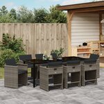 vidaXL Set de dining de jardin 9 pièces avec coussins gris poly rattan
