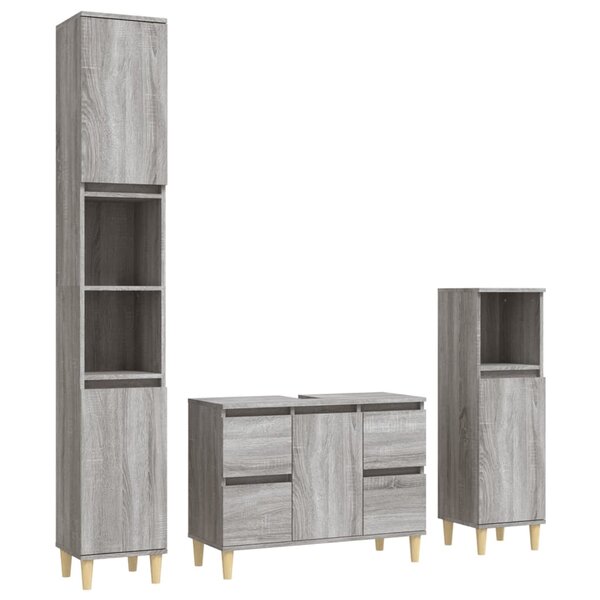 vidaXL Ensemble de meubles de salle de bain 3 Pièces Sonoma gris