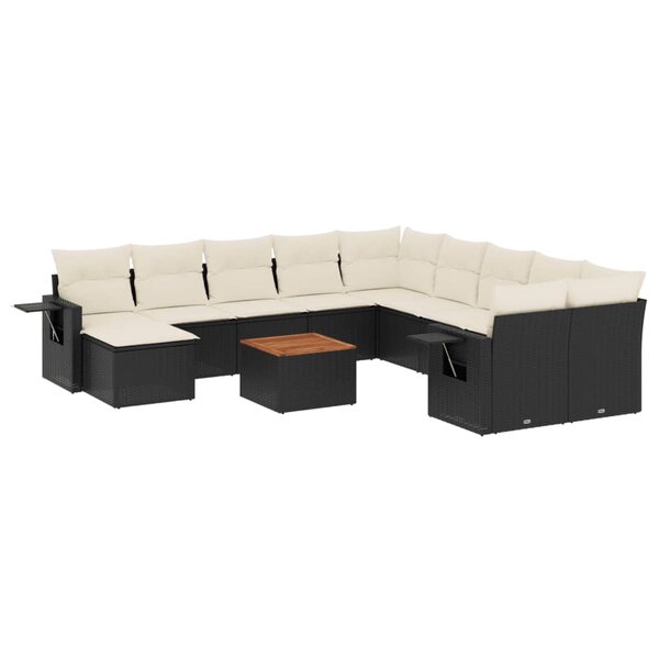 vidaXL Salon de jardin 12 Pièces avec coussins noir résine tressée
