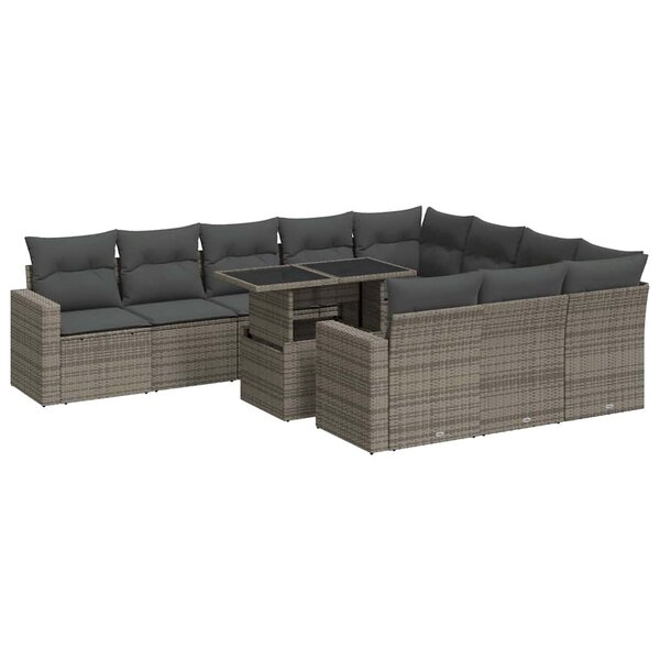 vidaXL Salon de jardin 11 Pièces avec coussins gris résine tressée