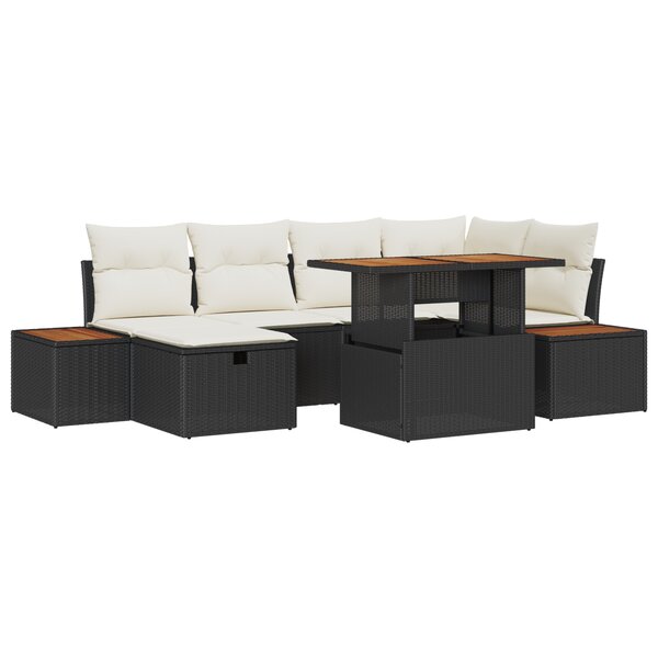 vidaXL Ensemble de Canapé de Jardin 7 pièces avec Coussins Noir Rattan Poly