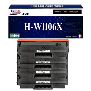 T3AZUR -4x Toners compatibles avec HP W1106X (106X) pour HP Laser 107a  107r  107w  Laser MFP 135ag  135wg  137fnw  137fwg