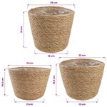 vidaXL Paniers à plantes en herbe de mer 3 Pièces Naturel Ø26 x 19 cm