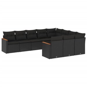 vidaXL Salon de jardin 10 Pièces avec coussins noir résine tressée