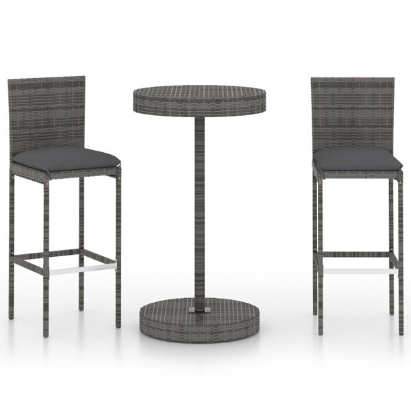 vidaXL Ensemble de bar de jardin 3 Pièces et coussins Résine tressée Gris