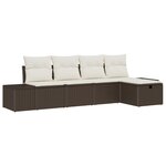 vidaXL Ensemble de Canapé de Jardin 5 Pièces avec Coussins Rattan Poly Marron
