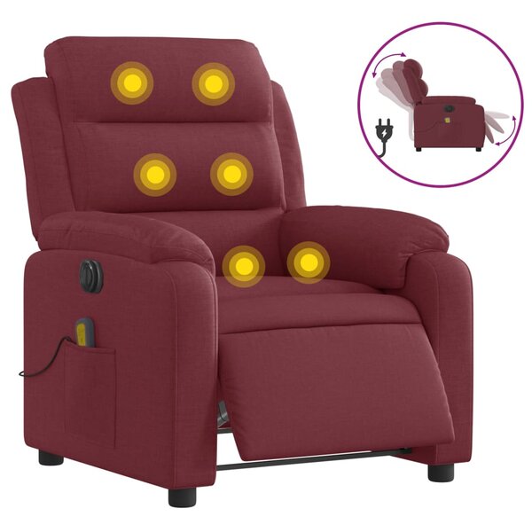 vidaXL Fauteuil de massage inclinable électrique Rouge bordeaux Tissu