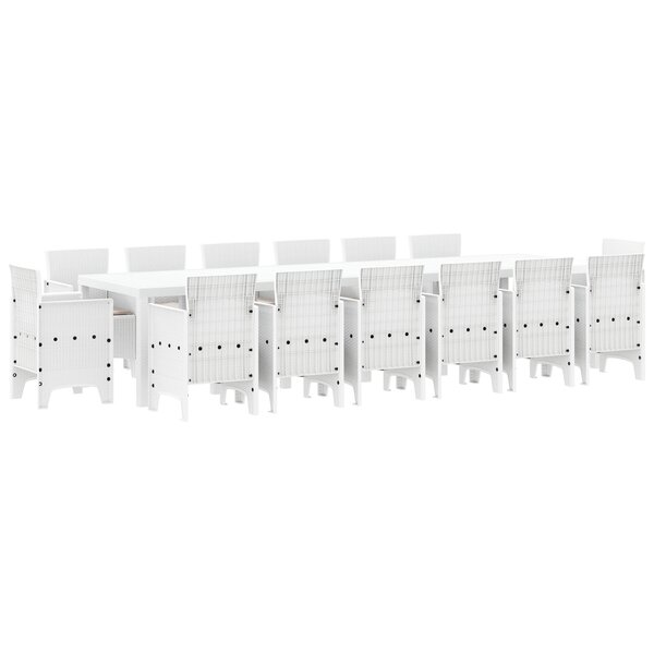 Ensemble jardin 15 pièces avec coussins en Poly Rattan blanc